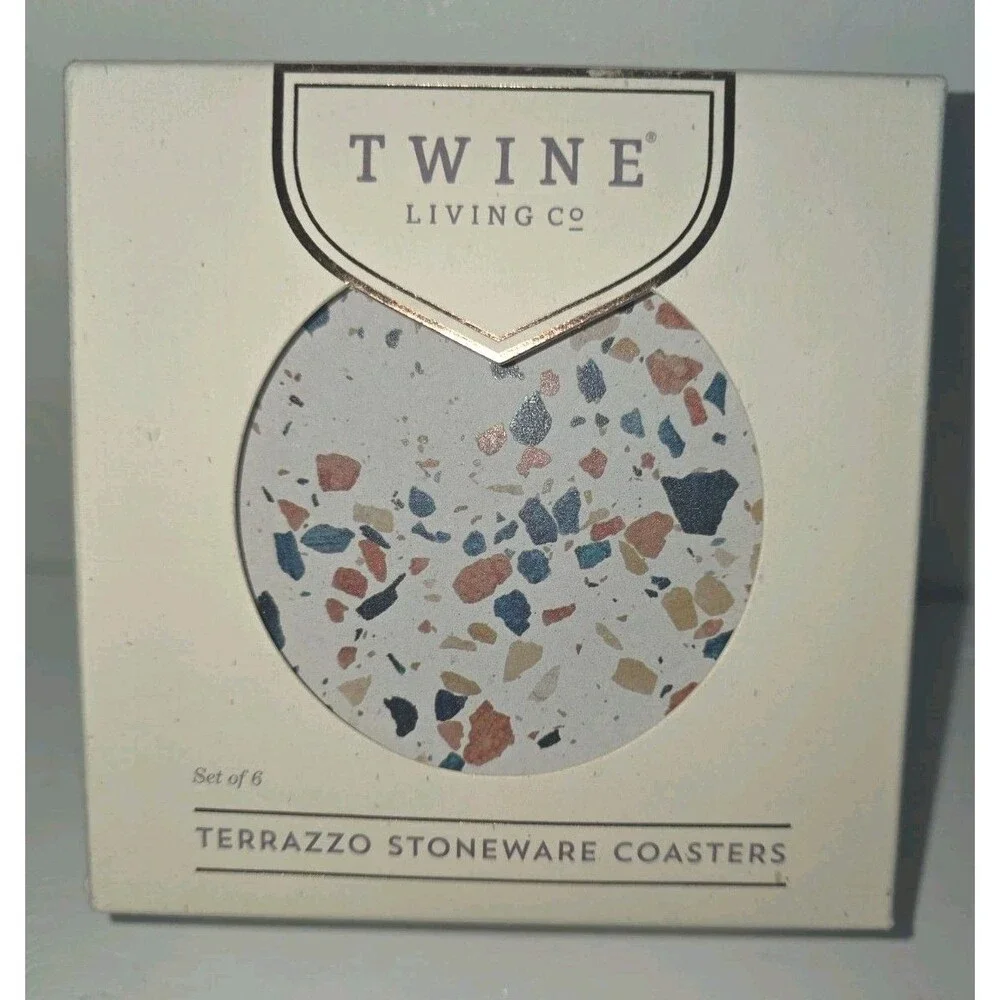 NIB Terrazzo Drink Absorbent Coasters with Holder Set of 6, Ceramic Coasters